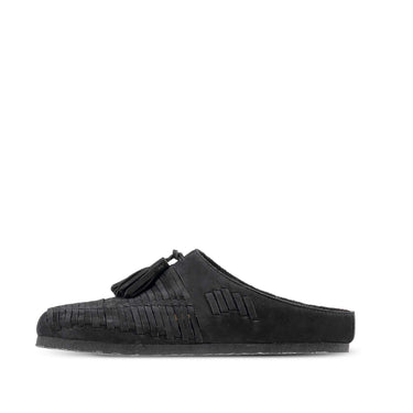 xVESSEL Suede Wheat-Braid Tassel Mule Black