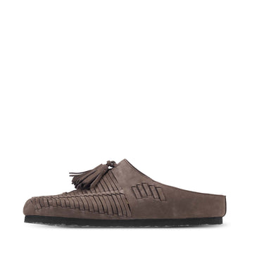 xVESSEL Suede Wheat-Braid Tassel Mule Earth