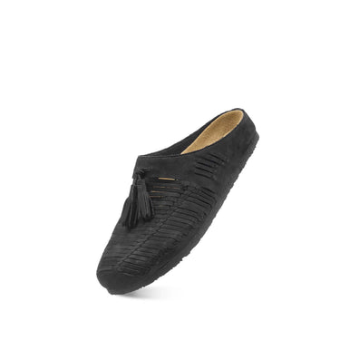 xVESSEL Suede Wheat-Braid Tassel Mule Black