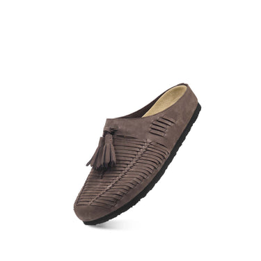 xVESSEL Suede Wheat-Braid Tassel Mule Earth