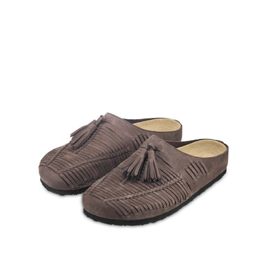 xVESSEL Suede Wheat-Braid Tassel Mule Earth